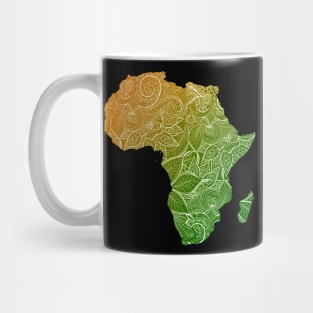 Colorful mandala art map of Africa with text in green and orange Mug